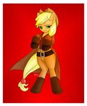  2012 applejack_(mlp) belt blonde_mane clothing earth_pony equine firefly_(franchise) friendship_is_magic green_eyes hat horse malcolm_reynolds mammal my_little_pony pony sergeantbuck simple_background solo trenchcoat 