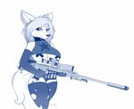  2018 anthro arctic_fox breasts canine clothing collar d-sixzey eyelashes female fox gloves gun hair holding_object holding_weapon looking_at_viewer mammal monochrome ranged_weapon rifle sketch solo standing weapon 