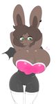  anthro big_breasts blush bra breasts brown_fur brown_hair bulumble-bum clothed clothing cosplay ear_piercing female fur green_eyes hair huge_breasts lagomorph looking_down maddy mammal partially_clothed piercing rouge_the_bat rubber simple_background solo sonic_(series) thigh_gap underwear white_background wide_hips wings 