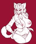 anthro big_breasts breasts camel_toe clothing commission-mission feline female looking_at_viewer mammal nipples open_jacket pubes smile solo underwear wide_hips 