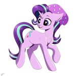  2017 absurd_res beanie cute cutie_mark equine eyebrows eyelashes faline-art female friendship_is_magic full-length_portrait hair hat hi_res horn mammal multicolored_hair my_little_pony nude open_mouth open_smile portrait purple_eyes signature simple_background smile solo starlight_glimmer_(mlp) teeth two_tone_hair unicorn white_background 