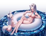  2girls animal_ears ass barefoot blade_&amp;_soul blue_eyes blush breasts drink letdie1414 long_hair navel nipples nude pink_eyes short_hair signed tagme_(character) tail water wet white white_hair 