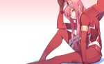  aqua_eyes bodysuit darling_in_the_frankxx gloves gradient headband horns long_hair nian pink_hair zero_two 