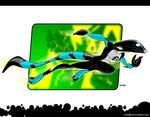  2007 2_toes 3_fingers abstract_background alien armor athletic ben_10 black_claws cartoon_network claws digital_drawing_(artwork) digital_media_(artwork) helmet kineceleran long_tail ramonsalas running signature solo striped_tail stripes toes xlr8 