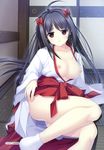  breasts debonosu miko nipples no_bra open_shirt pantsu yamamoto_kazue 