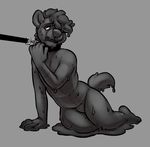  anthro black_collar black_nose bulge candywolfie canine collar cubi digital_drawing_(artwork) digital_media_(artwork) grey_background hyena leash liquid_latex male mammal nude open_mouth red_eyes rubber simple_background solo submissive transformation 