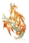 2018 ambiguous_gender brown_eyes digital_media_(artwork) dragon dragoon feral horn leaf_dragon sandara scales simple_background smile solo tan_scales traditional_media_(artwork) white_background 