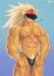  abs absurd_res anthro bada-butterfly biceps big_muscles clothing digimon digital_media_(artwork) feline hair hi_res leomon male mammal muscular muscular_male navel nipples pecs pubes simple_background smile solo standing video_games 