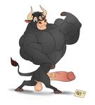  anthro balls bovine cattle ferdinand_(movie) ferdinand_the_bull flexing foxbtails humanoid_penis male mammal muscular penis solo 