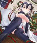  arm_support blush breasts candlestand christmas_tree clenched_teeth clock cosplay covered_nipples elbow_gloves fate/grand_order fate_(series) garland_(decoration) glaring gloves headpiece highres huuyu_1z jeanne_d'arc_(alter)_(fate) jeanne_d'arc_(fate) jeanne_d'arc_(fate)_(all) jeanne_d'arc_alter_santa_lily jeanne_d'arc_alter_santa_lily_(cosplay) large_breasts ribbon sack scowl snow stuffed_animal stuffed_toy teddy_bear teeth thighhighs underboob wreath 
