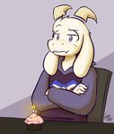  asriel_dreemurr azenzeph boss_monster candle caprine cupcake delta_rune fangs fire food horn long_ears mammal sitting solo undertale video_games 