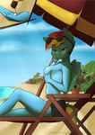  anthro beach breasts captainpudgemuffin clothed clothing equine eyewear female friendship_is_magic hair half-closed_eyes hi_res mammal multicolored_hair my_little_pony nipples outside pegasus rainbow_dash_(mlp) seaside small_breasts solo sunglasses topless wings 