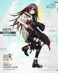  black_hair girls_frontline gun hair_between_eyes handgun holding holding_weapon infukun long_hair looking_at_viewer nz_75 nz_75_(girls_frontline) pistol red_hair solo very_long_hair weapon yellow_eyes 