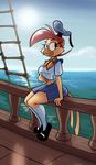  anthro avian beak bird breasts clothed clothing female green_eyes hair holding_breast looking_aside moobeard_the_cow_pirate random!_cartoons red_hair sailor_bird sailor_suit sea ship smile solo thingshappen vehicle water 