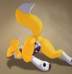  anthro anus blush butt canine cream.pup digimon female fur mammal nude open_mouth paws penetration presenting presenting_hindquarters pussy pussy_juice raised_tail renamon sex simple_background solo teeth tongue tuft white_fur yellow_fur 