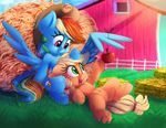  2017 apple applejack_(mlp) barn duo equine female food friendship_is_magic fruit hay hay_bale horse mammal my_little_pony pegasus pony rainbow_dash_(mlp) stetson thediscorded wings 