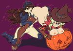  absurdres alternate_costume ass ass_grab bangle bent_over blonde_hair blush boots bottomless bracelet breasts brown_gloves brown_hair capelet crown cunnilingus d.va_(overwatch) d.va_the_destroyer dark_persona earrings elbow_gloves full_body gauntlets gloves glowing glowing_eyes hair_over_one_eye halloween_costume hand_on_another's_ass hat heroes_of_the_storm highres inverted_nipples jack-o'-lantern jack-o'-lantern_earrings jewelry kneeling large_breasts long_hair mercy_(overwatch) multiple_girls oral orange_eyes overwatch pale_skin pauldrons pussy rafchu thigh_boots thighhighs witch_hat witch_mercy yuri 