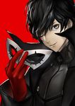  amamiya_ren bad_id bad_pixiv_id black_hair card highres legacy_zechs male_focus mask persona persona_5 simple_background smile solo 
