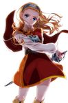  absurdres anlucea blonde_hair blue_eyes boots breasts cape commentary_request dragon_quest dragon_quest_x hairband highres long_hair looking_at_viewer md5_mismatch medium_breasts mole mole_under_mouth pantyhose rapier sheath solo sword unsheathing weapon yupiteru 