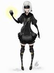  1girl android bag choker coat elbow_gloves genderswap gloves nier_automata short_hair solo thigh_boots thighhighs weapon yorha_no._9_type_s 