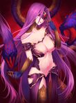  bare_shoulders breasts claws cleavage cleavage_cutout commentary_request domino_mask fate/grand_order fate_(series) gogatsu_fukuin gorgon_(fate) head_tilt highres large_breasts long_hair mask monster_girl navel off_shoulder open_mouth pelvic_curtain purple_hair rider scales snake very_long_hair 