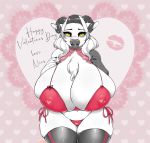  &lt;3 2018 anthro big_breasts big_thighs bikini blush bovid bovine breasts bulging_breasts cattle cleavage cleavage_overflow clothed clothing curvaceous female horn huge_breasts looking_at_viewer mammal navel niis nipple_bulge solo standing swimsuit thick_thighs thigh_squish yellow_eyes 