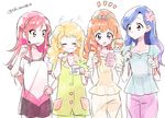  &gt;_&lt; :d aikatsu! aikatsu!_(series) arisugawa_otome bangs blonde_hair blue_hair blush_stickers brown_eyes brown_hair brushing_teeth cellphone closed_eyes cowboy_shot double_bun drill_hair eyebrows_visible_through_hair flower foaming_at_the_mouth gradient_hair hair_down hair_flower hair_ornament himesato_maria kazesawa_sora long_hair messy_hair multicolored_hair multiple_girls open_mouth orange_hair otoshiro_seira pajamas partially_colored phone pink_hair purple_eyes purple_hair red_eyes saegusa_kii shinoasa simple_background sleepy smartphone smile speech_bubble spoken_character toothbrush toothbrush_in_mouth toothpaste twitter_username white_background 