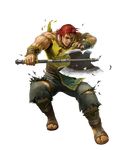  armband axe bare_arms beard belt brown_eyes collarbone damaged dorcas_(fire_emblem) facial_hair fire_emblem fire_emblem:_rekka_no_ken fire_emblem_heroes green_pants highres holding holding_axe holding_weapon ippei_soeda lips male_focus muscle nose official_art pants realistic red_hair sandals serious shirt solo tank_top toenails toes tomahawk torn_clothes torn_pants torn_shirt weapon wristband yellow_shirt 