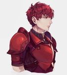  aokamei armor arms_behind_back breastplate expressionless fire_emblem fire_emblem_echoes:_mou_hitori_no_eiyuuou fire_emblem_gaiden highres lips lukas_(fire_emblem) male_focus pauldrons red_armor red_eyes red_hair simple_background solo turtleneck upper_body white_background 