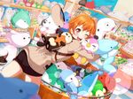  bang_dream! blush jacket kitazawa_hagumi orange_hair red_eyes short_hair smile stuffed_animal wink 