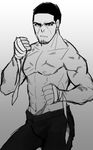  abs bandages biceps black_hair clenched_hands facial_hair fighting_stance freakyzet frown golden_kamuy male_focus manly monochrome muscle pants pectorals scar shirtless short_hair sketch solo tsukishima 