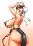  1girl alone alternate_costume asian ass back bai_linqin bare_arms bare_back bare_shoulders breasts brown_eyes brown_hair capcom china_dress chinese_clothes chinese_dress chun-li curvy dark_skin female hairbuns hips huge_ass huge_breasts large_ass large_breasts looking_at_viewer looking_back solo street_fighter street_fighter_v tanline thick_thighs thighs wet wide_hips 