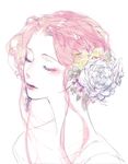  bare_shoulders braid closed_eyes collarbone crown_braid flower hair_flower hair_ornament highres kyokugen_dasshutsu kyokugen_dasshutsu_adv:_zennin_shibou_desu luna_(kyokugen_dasshutsu) pale_skin pigeon666 red_hair solo 