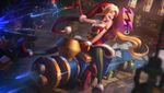  :d ambitious_elf_jinx bare_shoulders blonde_hair blurry box closed_eyes commentary depth_of_field doll dress dutch_angle eyeball fur_trim gift gift_box gloves ground_vehicle gun handgun highres indoors jem_flores league_of_legends long_hair long_pointy_ears mittens open_mouth pantyhose pistol pointy_ears red_dress red_footwear red_gloves riding shelf smile solo strapless strapless_dress striped striped_legwear stuffed_animal stuffed_toy teddy_bear train vertical-striped_legwear vertical_stripes very_long_hair weapon window 