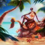  anthro beach big_breasts breasts cetacean eyelashes female green_eyes lana_(arnethorn) leonifa looking_at_viewer mammal marine nude orca outside palm_trees rock sand seaside sitting solo tail-fin thick_tail tree tropical water whale 