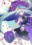  bare_shoulders black_skirt blue_hair blush breasts brynhildr_(fate) cheer_for_master cheerleader crop_top fate/grand_order fate/prototype fate/prototype:_fragments_of_blue_and_silver fate_(series) headgear heart long_hair looking_at_viewer medium_breasts navel pom_poms purple_eyes rano skirt smile solo very_long_hair 