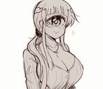  absurdres breasts cleavage cyclops drawfag highres hitomi_sensei_no_hokenshitsu jewelry large_breasts manaka_hitomi monochrome necklace one-eyed pencilanon ponytail scrunchie sketch smile solo upper_body 