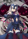  absurdres armor armored_dress banner black_footwear black_gloves black_legwear black_panties blue_dress boots breasts chain cleavage cleavage_cutout cowboy_shot dress elbow_gloves eyebrows_visible_through_hair fate/grand_order fate_(series) floating_hair fur_trim gloves highres holding holding_sword holding_weapon jeanne_d'arc_(alter)_(fate) jeanne_d'arc_(fate)_(all) large_breasts long_hair navel_cutout panties phil shiny shiny_clothes signature silver_hair sleeveless sleeveless_dress solo standing sword thigh_boots thighhighs underwear very_long_hair weapon yellow_eyes 