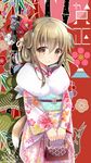  animal_ears bag bankoku_ayuya brown_hair chinese_zodiac dog_ears dog_tail flower folded_ponytail furisode hair_flower hair_ornament handbag holding holding_bag inazuma_(kantai_collection) japanese_clothes kantai_collection kimono long_hair long_sleeves looking_at_viewer new_year pink_kimono smile solo tail year_of_the_dog 