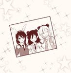  animal_ears blush fake_animal_ears jpeg_artifacts kuroki_tomoko monochrome multiple_girls open_mouth satou_yuuki star tamura_yuri watashi_ga_motenai_no_wa_dou_kangaetemo_omaera_ga_warui! yoshida_masaki 