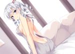  alternate_costume ass breasts butt_crack grey_eyes hatsu_(first_snow) kantai_collection kashima_(kantai_collection) medium_breasts medium_hair no_hat no_headwear pillow short_hair sideboob silver_hair smile solo two_side_up 