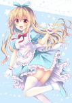  :d apron bangs blonde_hair blue_bow blue_dress blue_footwear blush bow breasts brown_eyes commentary_request dress eyebrows_visible_through_hair fang frilled_apron frilled_dress frills gloves hair_between_eyes hair_bow hand_up long_hair looking_at_viewer looking_to_the_side medium_breasts open_mouth original puffy_nipples shoes skindentation smile solo standing standing_on_one_leg striped striped_bow suzukawa_yui thighhighs vertical-striped_dress vertical_stripes very_long_hair white_apron white_gloves white_legwear 