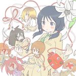  ? blazer commentary flower gonbu_to_niku green_neckwear hood hoodie jacket kuroki_tomoko lily_(flower) minami_koharu multiple_girls necktie nemoto_hina object_namesake omamori petals school_uniform shoes skirt socks tamura_yuri tanaka_mako uchi_emiri uwabaki watashi_ga_motenai_no_wa_dou_kangaetemo_omaera_ga_warui! x yoshida_masaki 