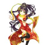  artist_request black_legwear bracelet china_dress chinese_clothes dress fire floral_print green_eyes hair_ornament high_ponytail jewelry long_hair looking_at_viewer official_art open_mouth ponytail short_sleeves side_slit solo suzaku_(uchi_no_hime-sama) thighhighs transparent_background uchi_no_hime-sama_ga_ichiban_kawaii very_long_hair wind wind_lift 