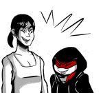  2018 anthro bandanna casey_jones clothed clothing duo hoodie human inkyfrog laugh male mammal mask partially_colored ponytail raphael_(tmnt) reptile scalie shell simple_background smile teenage_mutant_ninja_turtles turtle white_background 