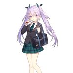  bag blazer blush drink drinking drinking_straw eyebrows_visible_through_hair holding holding_bag jacket juice_box lavender_hair long_hair long_sleeves miss_barbara necktie official_art plaid plaid_skirt pleated_skirt pointy_ears purple_eyes rie_(reverie) school_uniform shoulder_bag skirt solo tomato_juice transparent_background twintails uchi_no_hime-sama_ga_ichiban_kawaii 