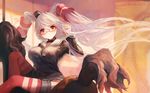  alternate_breast_size amatsukaze_(kantai_collection) arm_up black_choker blurry blurry_background blush breasts carousel choker glasses hand_in_hair hat kantai_collection large_breasts long_hair looking_at_viewer md5_mismatch mini_hat muike red-framed_eyewear red_eyes red_legwear school_uniform serafuku sidesaddle solo thighhighs two_side_up very_long_hair white_hair 