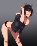  ass back bare_shoulders bent_over black_hair breasts feguimel fubuki_(one-punch_man) green_eyes medium_breasts navel one-punch_man panties red_panties short_hair solo sunglasses underwear 