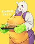  1girl apron artist_request baked furry goat japanese purple_eyes solo toriel undertale 