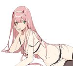  aiko_(kanl) breasts darling_in_the_franxx green_eyes long_hair medium_breasts pink_hair solo thighhighs underwear white_background zero_two_(darling_in_the_franxx) 